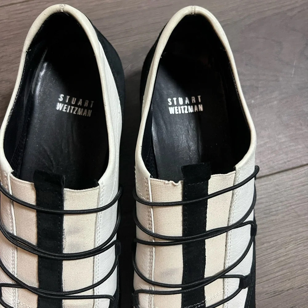 Stuart‎ Weitzman Black/Ivory SlipOn Suede Leather Sneaker Stretch Rallypipe